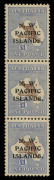 NEW GUINEA - 'N.W./PACIFIC/ISLANDS' Overprints: 1915-16 (SG.99) Kangaroos Third Wmk £1 chocolate & dull blue abc strip of 3, upper unit "Roo with broken right ear", plus a "Vertical line running through all three units (possibly a retouched plate scratch)