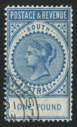 SOUTH AUSTRALIA: 1886-96 (SG.199a) Postage & Revenue Wmk Crown/SA Upright £1 blue Perf.11½, CTO with gum, Cat.£170