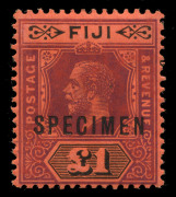FIJI: 1912-23 (SG.125s-137s) &frac14;d to &pound;1 set optd 'SPECIMEN' including 4d & 1/- shades (SG.131ds & 134cs), most values incl. key &pound;1 MLH, Cat.&pound;610. - 2