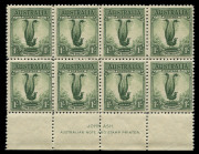 AUSTRALIA: Other Pre-Decimals: 1932 (SG.140) 1/- Large Lyrebird Ash Imprint block of 8, very fresh MUH, Cat. $1250+.