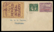 AUSTRALIA: Aerophilately & Flight Covers: 30 July 1920 (AAMC.47) Melbourne - Traralgon cover, flown by Captain E.W. Leggett for "The Herald & Weekly Times"; with special purple of yellow "By HERALD AERIAL DELIVERY" vignette attractively tied on the front 