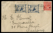 AUSTRALIA: Aerophilately & Flight Covers: 17 Apr.1922 (AAMC.63, Frommer 5d1) "The Herald & Weekly Times" experimental air mail flight Melbourne - Geelong & return:&nbsp; cover to Geelong with two corner examples of the 'Herald Air Mail' vignette in light blue.