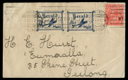 AUSTRALIA: Aerophilately & Flight Covers: 17 Apr.1922 (AAMC.63, Frommer 5d1) "The Herald & Weekly Times" experimental air mail flight Melbourne - Geelong & return:  cover to Geelong with two corner examples of the 'Herald Air Mail' vignette in light blue.