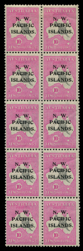 NEW GUINEA - 'N.W./PACIFIC/ISLANDS' Overprints: 1918-22 (SG.117) 10/- Kangaroo grey & bright pink block of 10 (2x5), few light gum bends & faint spots on gum, six units MUH, Cat £1700+.