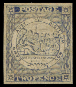 NEW SOUTH WALES: 1851 (SG.38) Stout Yellowish Vertically Laid Paper 2d dull ultramarine, superb impression with four well defined margins, unused. RPSofL Certificate (2001) states "is genuine" observing a "Hinge remainder over repair and slight surface im