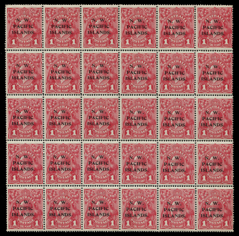 NEW GUINEA - 'N.W./PACIFIC/ISLANDS' Overprints: 1918-23 (SG.103,103b) 1d carmine Plate 1 complete Right Pane (fifth setting) with three Die II columns, column 1 in the "merged" form, columns 2 & 3 with visible spurs, the former in the "recumbent" state, t