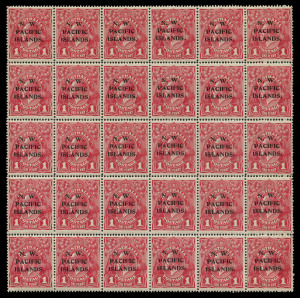 NEW GUINEA - 'N.W./PACIFIC/ISLANDS' Overprints: 1918-23 (SG.103,103a,103ba) 1d carmine Plate 2, Pane IV (Fifth Setting) with "SUBSTITUTED CLICHES" units [34-35] the former being Die II, both units showing evidence of wear on upper edges, also "Thin 'G' i