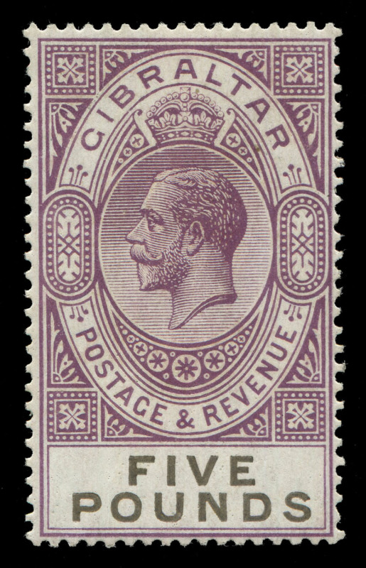 GIBRALTAR: 1925-32 (SG.108) KGV £5 violet & black, superb MUH, Cat. £1600 with substantial premium for unmounted.