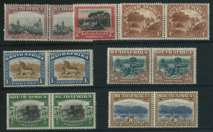 SOUTH AFRICA: 1927-30 (SG.34-39) 2d to 10/- set in Bilingual pairs, minor gumside tone on 3d, fine mint overall, Cat £650.