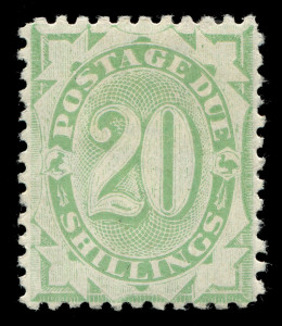 AUSTRALIA: Postage Dues: 1902-04 (SG.D44) 20/- green being an unusually "bright" example of this very rare stamp; well centred, fresh MLH, Cat. £4250 (BW:D45 - Cat $6500). Exceptional example.