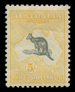 AUSTRALIA: Kangaroos - Third Watermark: 5/- Grey & Yellow, excellent centring, fine mint, BW:44D - Cat. $450.