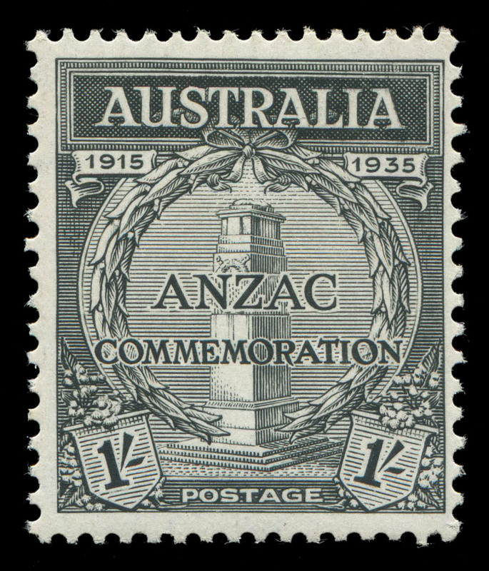 AUSTRALIA: Other Pre-Decimals: 1935 (SG.155) 1/- ANZAC Perf.13½x12½ Plate Proof, fresh MUH, BW: 165PP(1) - Cat. $2750 (SG Cat. £1600 - as mounted). Unissued. Ceremuga certificate (2004).