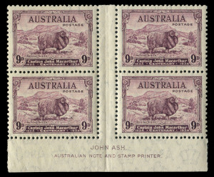 AUSTRALIA: Other Pre-Decimals: 1934 (SG.152) 9d Macarthur Ash Imprint block of 4, excellent centring, MUH, BW:160z - Cat $575.