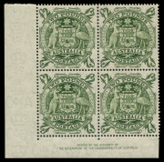 AUSTRALIA: Other Pre-Decimals: 1948-56 (SG.224d) £2 Arms Authority Imprint corner block of 4, MUH, BW:271za - Cat. $1250.