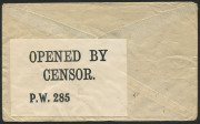 AUSTRALIA: Postal History - World War I - Military: POW Mail: 1917 (Jul.31) cover from Perth WA with 'PASSED BY/CENSOR' boxed handstamp in blue, addressed to Jack Deering, C Company, 28th Battalion, 7th Brigade AIF, at Gottingen POW Camp in Germany. - 2