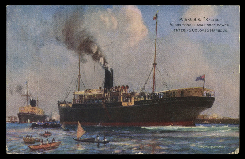 AUSTRALIA: Postal History - World War I - Military: GALLIPOLI: 1915 (Nov. 2) picture postcard (showing P&O S.S. "Kalyan") to England, endorsed "Gallipoli/Anzac Cove" and "On active/Service" with fine strike of 'Ist AUST.DIV.FIELD P.O./ 2NO15' datestamp, m