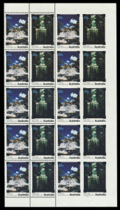 AUSTRALIA: Decimal Issues: 1979 (SG.713-14) National Parks (Waterfalls) se-tenant block of 20 (4x5) from the right of the sheet, the third column "Imperforate on three sides" the 4th column "Imperforate on all sides", fresh unmounted, BW:843b - Cat. $6250+. Very few complete blocks recorded. Spectacular piece.