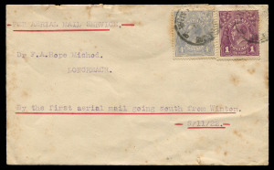 AUSTRALIA: Aerophilately & Flight Covers: 5 Nov.1922 (AAMC.66c) Winton - Longreach QANTAS flown cover, an intermediate carried without the red on white vignette; backflap of envelope printed for "McMaster, Vickery & Field, OBAN" and addressed to Dr. F.A.Hope Michod. Some tone spots and roughly opened at back. Cat.$7500.