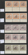 PAPUA: 1916-31 Lakatoi imprint strips of 3 with Bicolours to 1/- including 1½d Mullett, 4d Ash, 6d Ash & 1/3d plus 9d & 1/3d optd 'OS', 1917 Surcharges Double Monogram strips (ex 1d on 2½d), 1929-31 Surcharges plus 3d 'AIR MAIL' Double Monogram block of 1 - 2