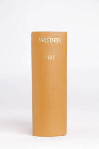 "Wisden Cricketers' Almanack" for 1934, rebound in tan cloth, preserving original wrappers. Fair/G.