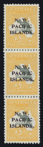 NEW GUINEA - 'N.W./PACIFIC/ISLANDS' Overprints: 1915-16 (SG.92) 5/- Grey & Yellow Roo abc strip of 3, excellent centring, upper units MLH, lower units MUH, Cat £375.