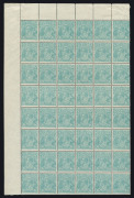 AUSTRALIA: KGV Heads - CofA Watermark: 1/4d Greenish-Blue upper left corner block of 48 (6x8), including listed varieties at L1, L2, L3 & L11, few perf reinforcements in upper sheet margin only, stamps exceptionally fine and fresh MUH, BW:131 + Cat $18,00