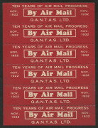 AUSTRALIA: Aerophilately & Flight Covers: 1 Nov.1932 (AAMC.294b) Qantas 'TEN YEARS OF AIR MAIL PROGRESS' white/red vignette, complete sheetlet of 6 (Frommer 39b,) unmounted, Cat $175. Superb.