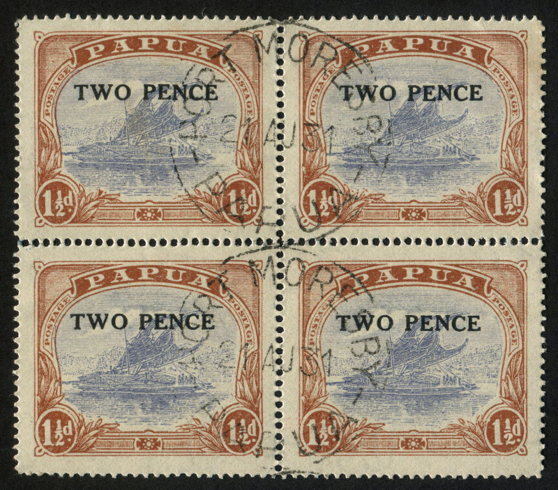 1901-32 used collection incl. varieties with Small 'PAPUA' 1/- SG.71 "White dot in top of left spandrel", 2d on 1½d blocks of 4 (2) each with varieties on all four units