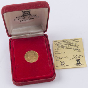 Coins - World: Gold: Great Britain: Isle of Man: Pobjoy Mint 1980 Queen Mother gold crown, 5 grams of 375/1000 gold. Unc in presentation wallet.