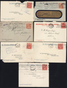 AUSTRALIA: Postal History: 1916-30 KGV Perf 'OS' issues on University of Melbourne (Carlton) covers to same addressee in Melbourne, comprising 1d Red Smooth Paper (3),1½d red (4) and 2d orange (3); also 'TWO PENCE' on 1½d used on Melbourne Fire Office cov - 2