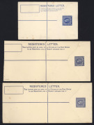 FIJI: Postal Stationery - Registration Envelopes: 1920-37 unused selection with KGV 1920 2d+2d size G (2, slightly different lengths), 1927 2d+3d size H2 (3, two optd 'SPECIMEN'), 1927 unlisted size G optd 'SPECIMEN', 1937 2d+4d brown KGVI, few minor tone