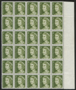 AUSTRALIA: Decimal Issues: 1966-71 (SG.393) QEII 2c olive-green marginal block of 30 (5x6) all units with "Complete and strong offset", fresh MUH, BW:437c - Cat $3000+. Rare multiple. - 2