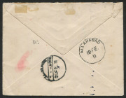 INDIA - Aerophilately & Flight Covers: 1911 (Feb. 18) cover with KEVII ½a and 3p pair tied by largely very fine strikes of 'FIRST AERIAL POST/[plane]/1911 U.P. EXHIBITION/ALLAHABAD' 40mm cachet in pinkish-red, addressed to a Major serving with the 97th In - 2