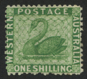 WESTERN AUSTRALIA: 1864-79 (SG.61) 1/- bright green, few nibbed perfs, strong colour, part o.g., Cat £275.