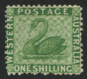 WESTERN AUSTRALIA: 1864-79 (SG.61) 1/- bright green, few nibbed perfs, strong colour, part o.g., Cat &pound;275.