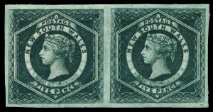 NEW SOUTH WALES: 1882-97 (SG.233e) Wmk Crown/NSW 5d Large Diadem IMPERFORATE PAIR, full light mounted gum; also 5d P11 sheet edge example with marginal sheet watermark and spectacular "Pre-printing paper fold" used, plus 5d 12x11 mint pair with evidence o