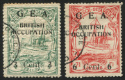 GERMAN COLONIES: German East Africa: 1918 bogus "Karissimbi Provisionals" Yacht issues, comprising "used" examples of 3c on 4c and 6c on 7½c, the former with full gum. Seldom offered. (2).