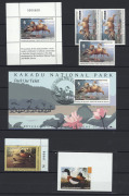 AUSTRALIA: Cinderellas: DUCK STAMPS: Accumulation in stockbook with Wetland Conservation issues to $10 & $15, with imperforates, black prints, overprints incl. 'SPECIMEN' multiples, M/Ss & Sheetlets incl. stamp show overprints; also Koala Research issues