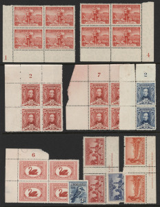 AUSTRALIA: Other Pre-Decimals: 1928-36 small accumulation including 1931 Kingsford Smith (8 sets in blks.4 + extras), 3d Bridge Imp.blk.4, 3d Victoria blks.4 (x2), some Plate blks., etc. Mixed condition. (90).