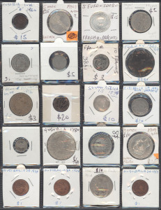 Coins - World: Ex-dealer's stock of world coins with items priced up to $100 incl. Sasanian (Persian) Empire Khusrau II silver dirham, India 1911 1 rupee, Italy 1811 Napoleon 5 lira (pierced), Prussia 1909 Wilhelm II 3 marks, plus British Commowealth silver coins to half-crown, etc; also Australia 1912-60s half-penny and one penny coin collections in two binders, some items cleaned. Good variety. (100s)