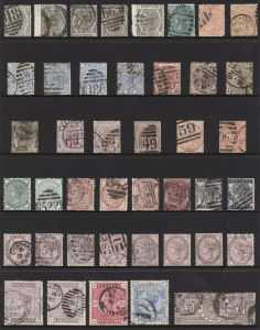 GREAT BRITAIN: 1840-1948 used collection in stockbook with imperf 1d blacks (3), 10d Embossed (scissor nick), range of Surface Printed issues incl. 1855-57 to 2/- blue (2), 1867-83 6d on 6d (3), 1883-84 2/6d (2), 5/-, 10/- & £1 Three Crowns (sound used, Cat £3,000), KEVII to 5/- (3), 1934 Re-engraved 10/- Seahorses (3), etc; mixed condition, high catalogue value.