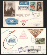 ISRAEL - Postal History: FIRST & SPECIAL FLIGHTS: 1947-61 collection of flown covers in 2 albums, nearly all registered; including Jan.1947 Boston - Lod  FAM27, Apr.1951 Lod - Tokyo by S.A.S., Nov.1954 Lod - Los Angeles via North Pole route by S.A.S., Jul - 4