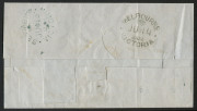 VICTORIA - Postal History: 1852 (June 13) large-part outer from Seymour to Melbourne with 2d brown-lilac Half-Length SG.16b [Pos.22] paying the 2d inland letter rate, stamp tied by BO '46/V' in greenish-blue ink, on reverse fine SEYMOUR crown oval datesta - 2