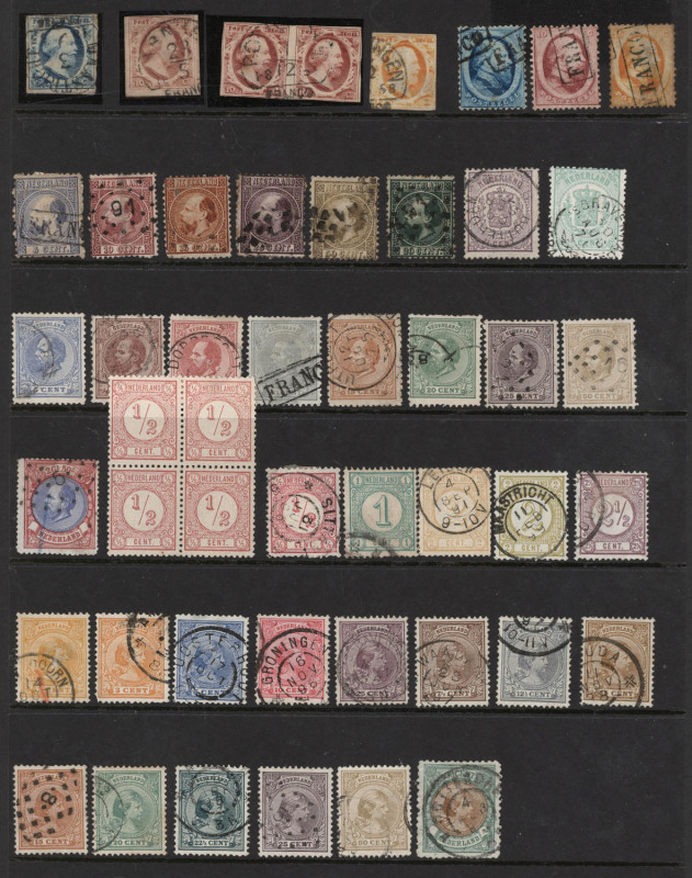 NETHERLANDS: 1852-1952 with imperfs incl. King William 5c, 10c & 10c pair, 1876 ½c Numeral P12½ block of 4 unused, 1908 Wilhelmina 50c grey/violet mint, 1923 Surcharges mint, 1923 1g on 17½c P12½c used, 1936 Kinder Fund mint, 1938 Culture Fund mint, 1951