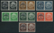 GERMANY: German Occupation - Sudetenland: 1938 1pf to 10pf pairs, the left side unit of each pair with unofficial Sword & Swastika overprints for the occupation of the town of Aussig.