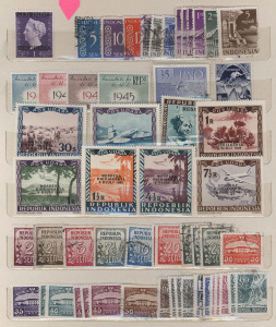 INDONESIA: 1940-2000s mostly used array crammed into small stockbook incl. 1949 'MERDEKA DJOKJAKARTA' overprints on mint Pictorials (8), later issues with attractive sets, part-sets & singles; also 1955 airmail cover to Germany & 2002 Timor-Leste Independence stamp pack & FDC. (100s)