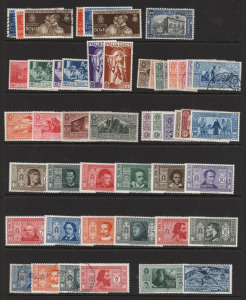 ITALY: 1930s-51 mint and used collection on hagners short/part sets & sets incl. 1930 Vergil 5l+1.50l & 10l+2.50l mint, 1930 Portraits mint plus 5l+2l used, 1932 Garibaldi 1.75l +25c & 5l+1l mint, 1933 Zeppelin Air set unused (no gum), 1934 Football set (ex Airs) mint, 1938 Proclamation to 5r (ex Airs), late 1940s commemoratives mostly used incl. 1948 Catherine set, 1949 50l UPU strip of 3, 1950 Radio Conference used mostly fine, high catalogue value.