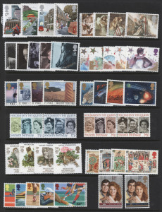 GREAT BRITAIN: 1980s MUH commemoratives sets on hagners, plus a few Machin booklet panes; also covers with 1970s Machin FDCs, 1979 Fastnet Rock signed covers (3) celebrating success of Australian Admiral's Cup team, QV 10/6d imperf Duty Stamp optd 'SPECIMEN', etc.