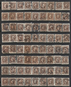 SWEDEN: 1890s-1950s postmark collection with heaps of 1890s/1900a clear strikes on 30o brown Oscar (some complete strikes tying stamp to piece), 1920-50s datestamps tying stamps to piece plus some straight-line cancels and slogans. Nice lot which might su - 3