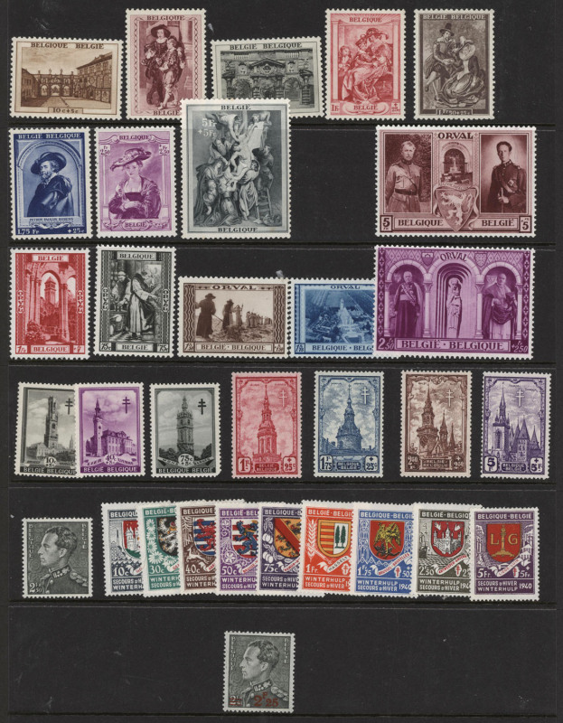 BELGIUM: 1940-1980s mint collection with 1939 Rubens & Orval sets, 1941-42 St Martin souvenir sheets imperf & perforated, 1950 Sport M/S, 1951 UNESCO, 1951 Queen Elisabeth, 1952 Basilica (MUH), 1953 Red Cross, later issues with some M/Ss; condition genera